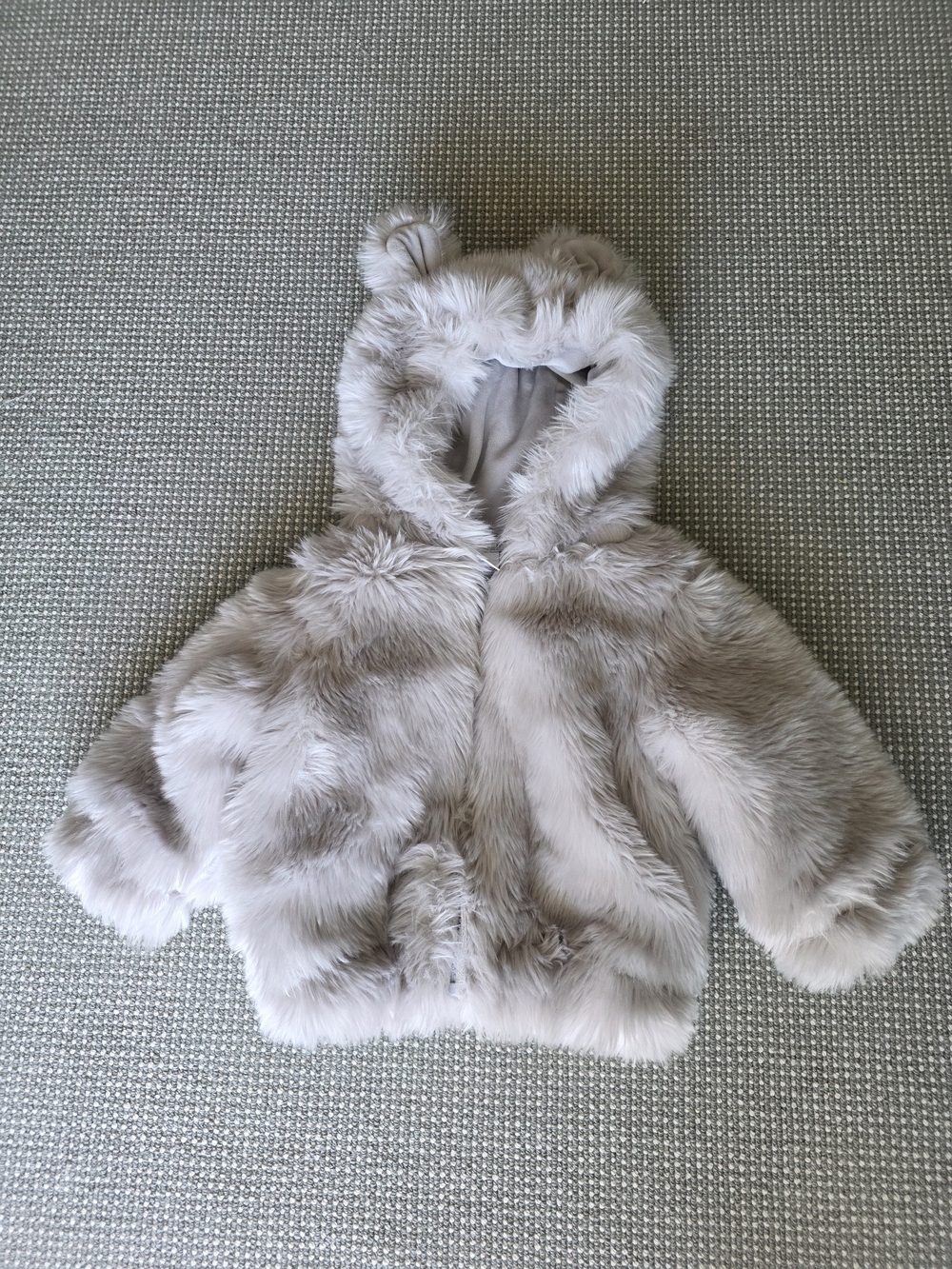 Restoration Hardware Kids Faux Fur Hooded Puffer Jacket in Light Gray